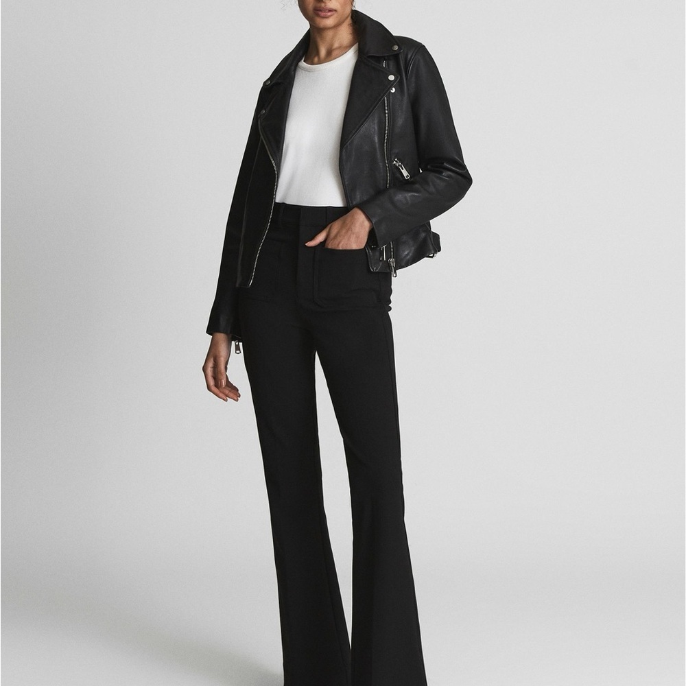 Reiss Black Leather Motorcycle Jacket Size Women's XS